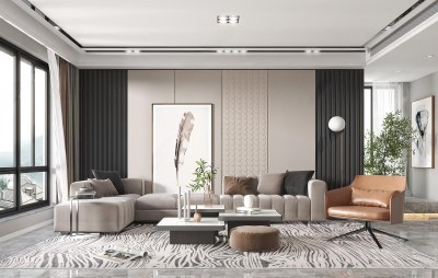 现代客厅3D模型下载